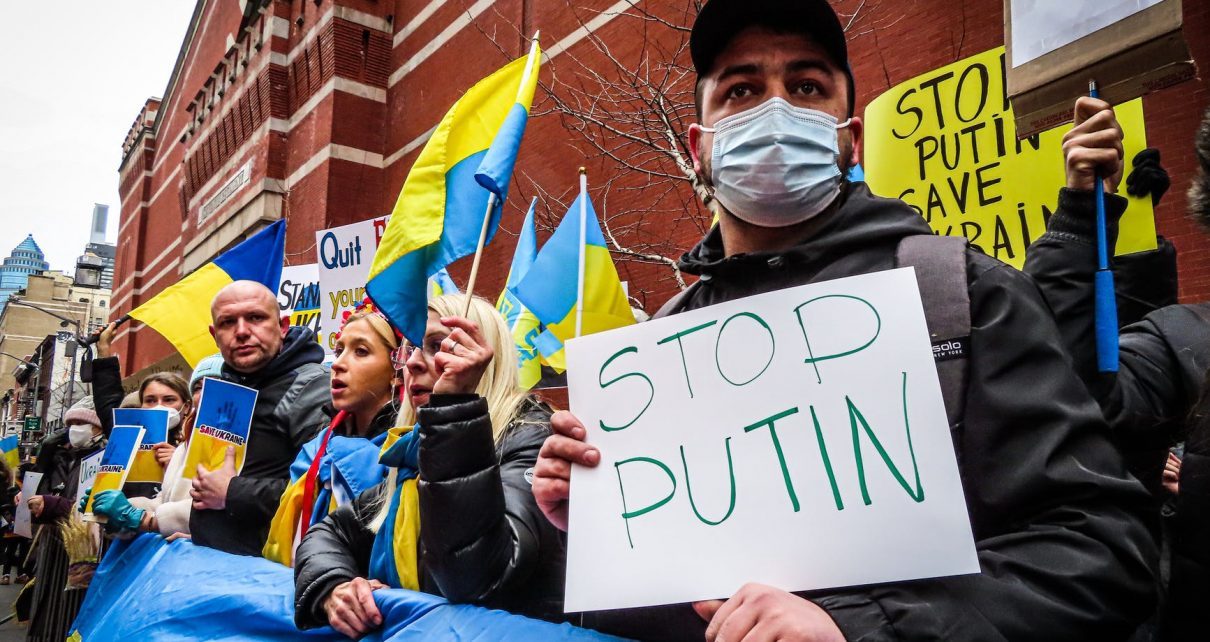 people in the street protesting against the war in ukraine